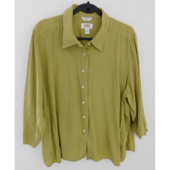 Talbots Irish Linen Blouse Women's 22W PETITE Button Top 3/4 Sleeve Vneck - Picture 1 of 7